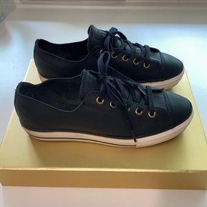 Converse | size 6.5, black leather with platform